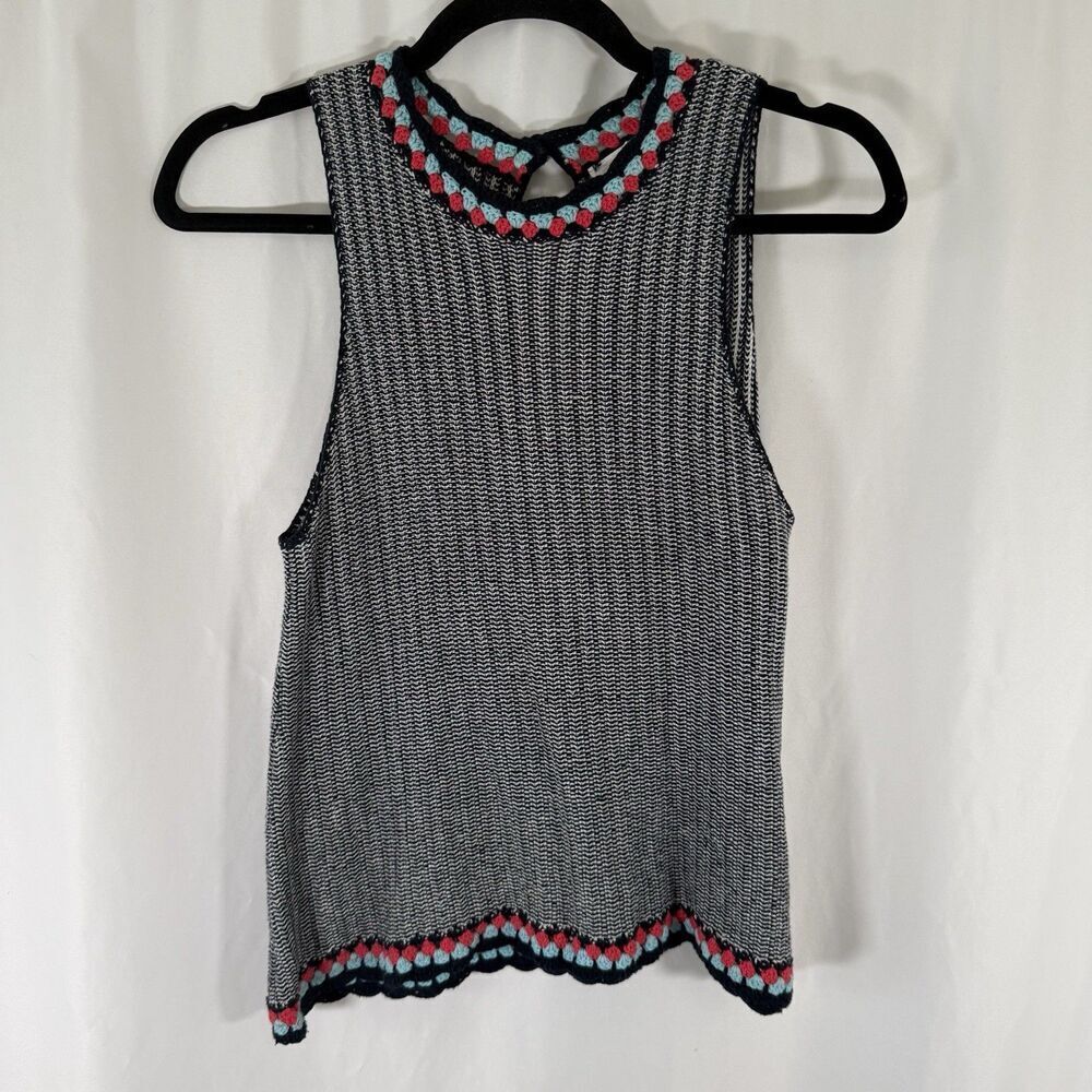 THML Tank Top Women's XS Blue White Knit Crotchet Pullover Sleeveless